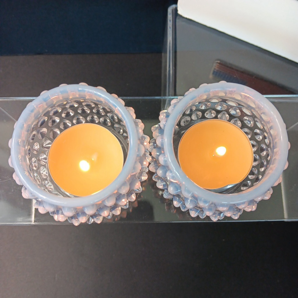 Fenton Candle Holders Pair Gorgeous Tealight Holders Very Good Condition - Picture 10 of 15